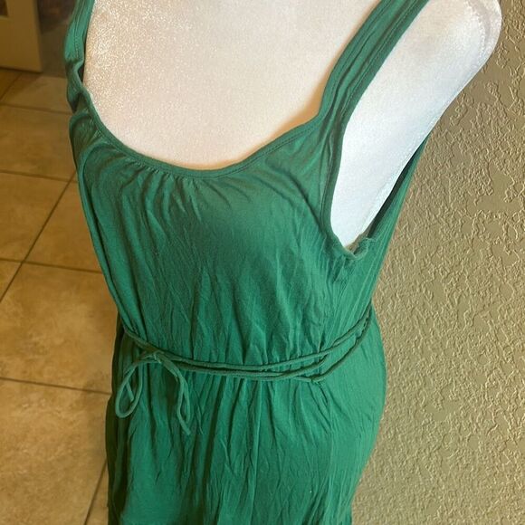 Theory M Sleeveless Tie Waist Peplum Hem Dress Green Knee Length Elevated Basic - Picture 12 of 12